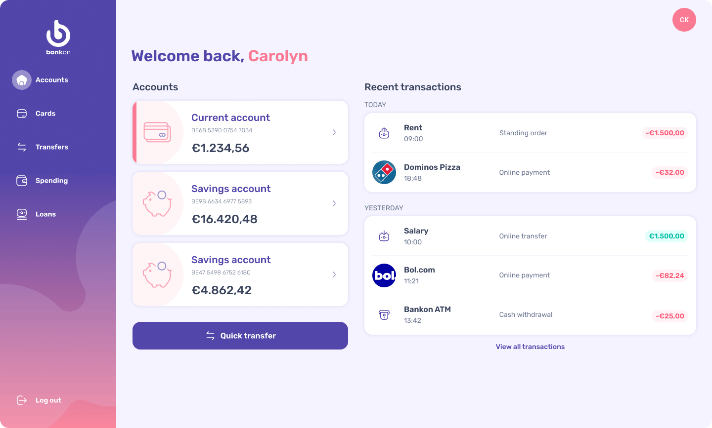 Desktop version Dashboard screen