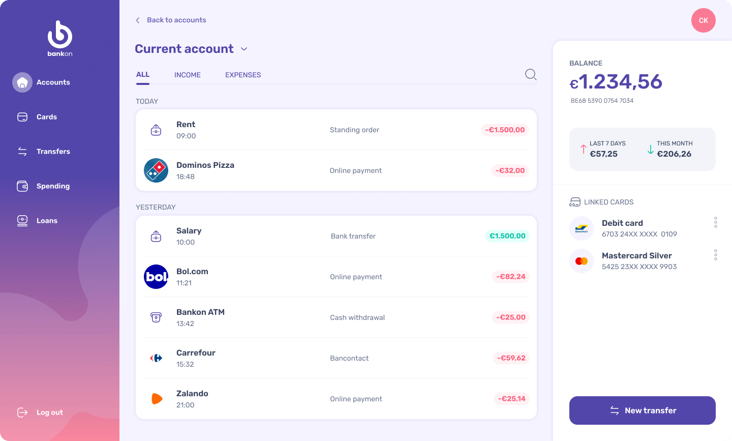 Desktop version Current Account screen